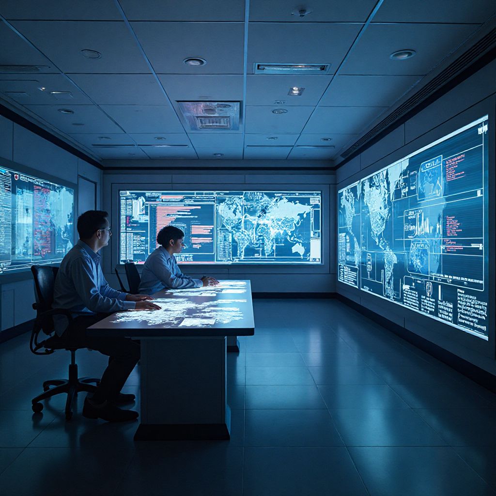 Modern classroom with interactive screens